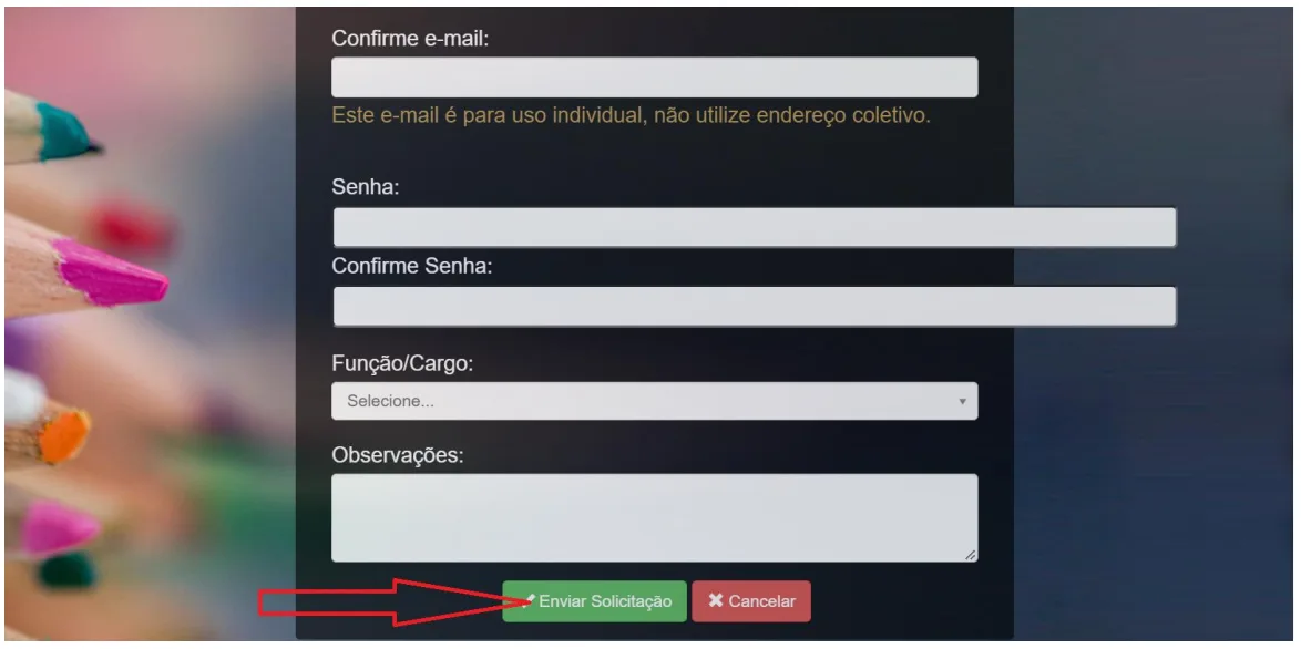 Botão Enviar solicitação no formulário do SIMEC