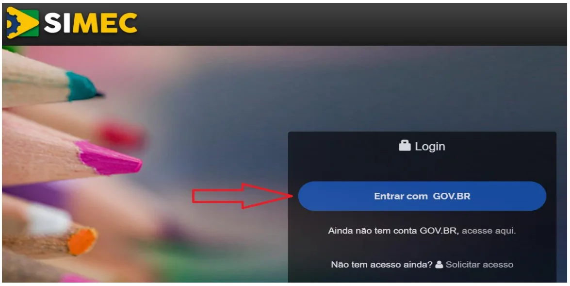 Botão Entrar com GOV.BR na página do SIMEC