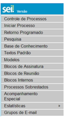 Opção Iniciar Processo no menu principal do SEI.